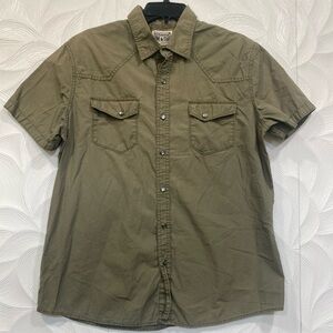 Converse One Star Mens Olive Green Snap Button Up Down Shirt Size M